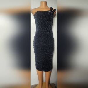 NWT City Goddess London Navy Blue and Silver One Shoulder Dress